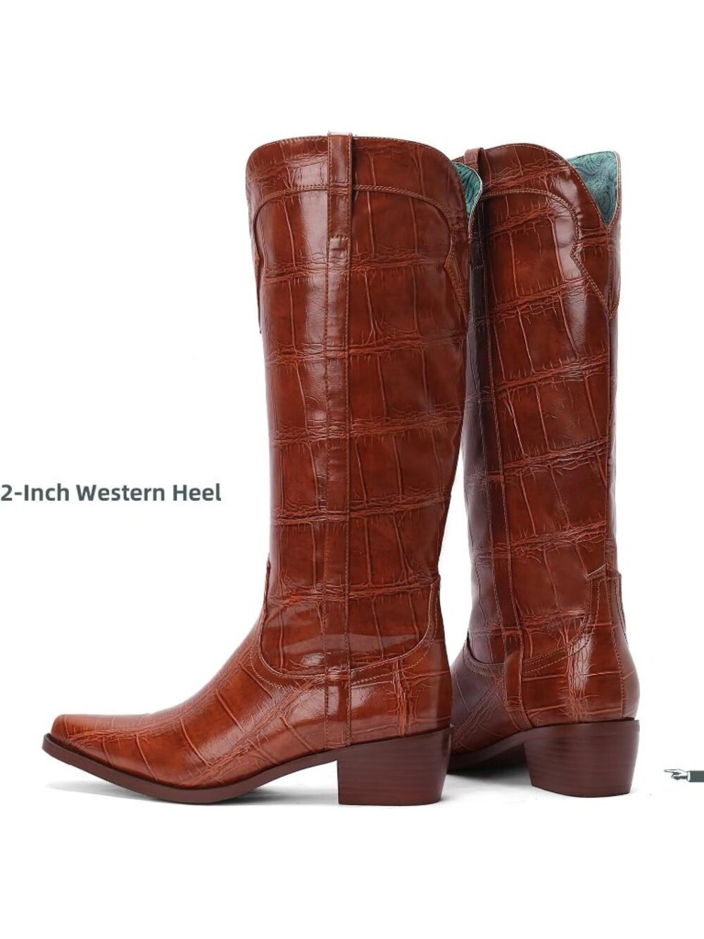 Women's Brown Knee High Cowgirl Boots Chunky Heel Western Tall Boots Casual - Picture 5 of 6